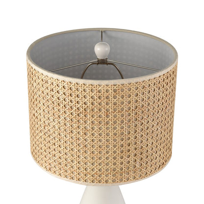Atlas Lighting Rockport 23in 1-Light Table Lamp | Transitional Matte White Concrete and Natural Rattan Shade | Living Room | Model PL11100-WH