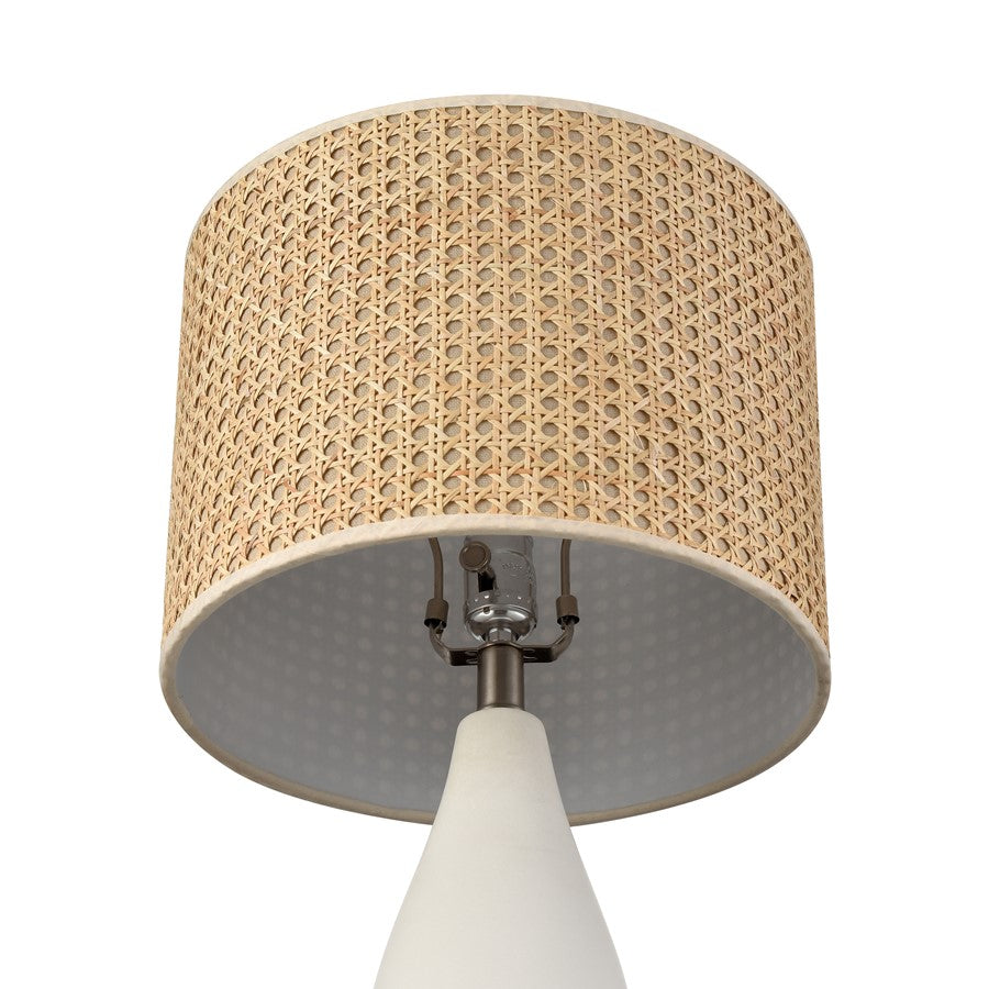 Atlas Lighting Rockport 23in 1-Light Table Lamp | Transitional Matte White Concrete and Natural Rattan Shade | Living Room | Model PL11100-WH