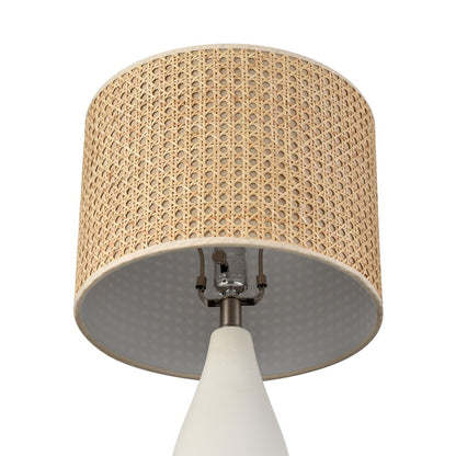 Atlas Lighting Rockport 23in 1-Light Table Lamp | Transitional Matte White Concrete and Natural Rattan Shade | Living Room | Model PL11100-WH