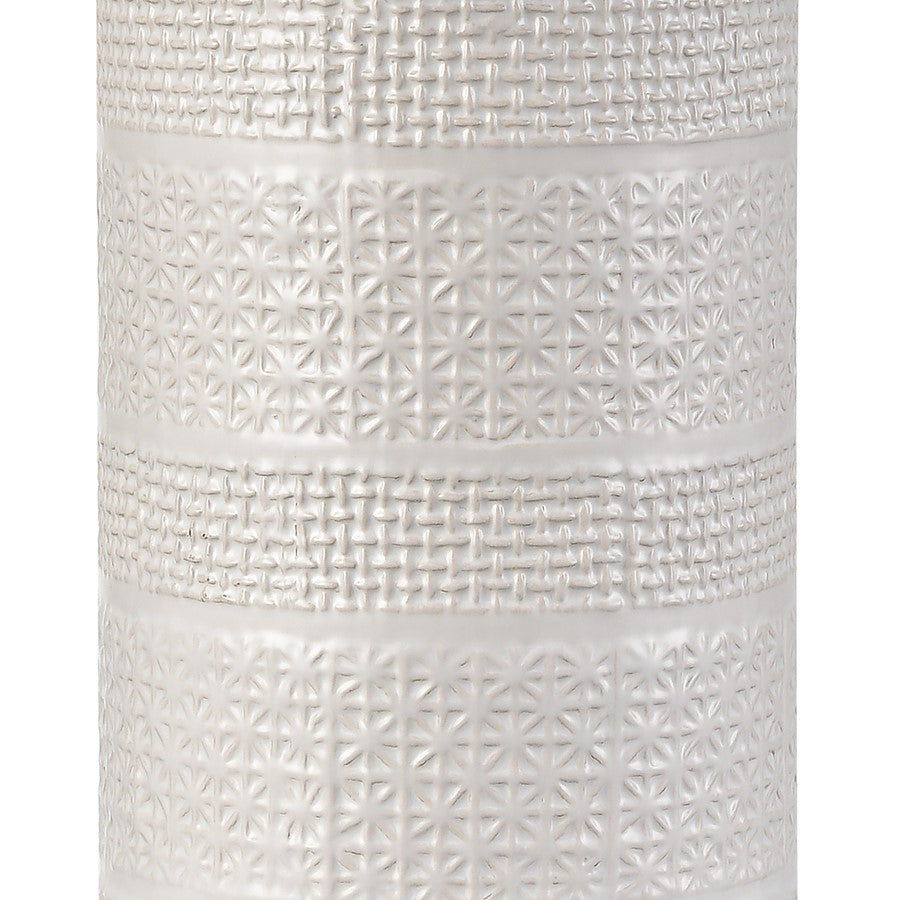 Atlas Lighting Seymour 15in 1-Light Table Lamp | White Glazed Earthenware and Natural Rattan Drum Shade | Living Room & Bedroom | Model PL11102-WH
