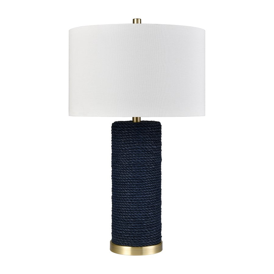 Atlas Lighting Sherman 16in 1-Light Table Lamp | Navy Rope and Antique Brass with White Linen Drum Shade | Living Room & Bedroom | Model PL11103-BL
