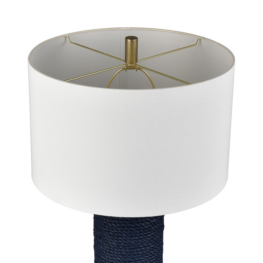Atlas Lighting Sherman 16in 1-Light Table Lamp | Navy Rope and Antique Brass with White Linen Drum Shade | Living Room & Bedroom | Model PL11103-BL