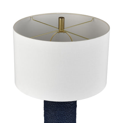 Atlas Lighting Sherman 16in 1-Light Table Lamp | Navy Rope and Antique Brass with White Linen Drum Shade | Living Room & Bedroom | Model PL11103-BL