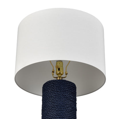 Atlas Lighting Sherman 16in 1-Light Table Lamp | Navy Rope and Antique Brass with White Linen Drum Shade | Living Room & Bedroom | Model PL11103-BL