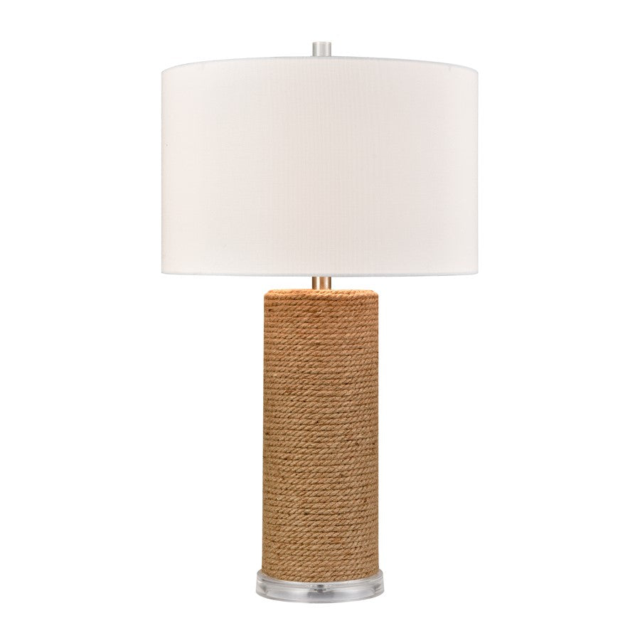 Atlas Lighting Sherman 16in 1-Light Table Lamp | Natural Rope and Clear Acrylic with White Linen Drum Shade | Living Room | Model PL11103-NA