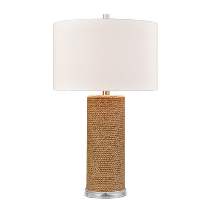 Atlas Lighting Sherman 16in 1-Light Table Lamp | Natural Rope and Clear Acrylic with White Linen Drum Shade | Living Room | Model PL11103-NA