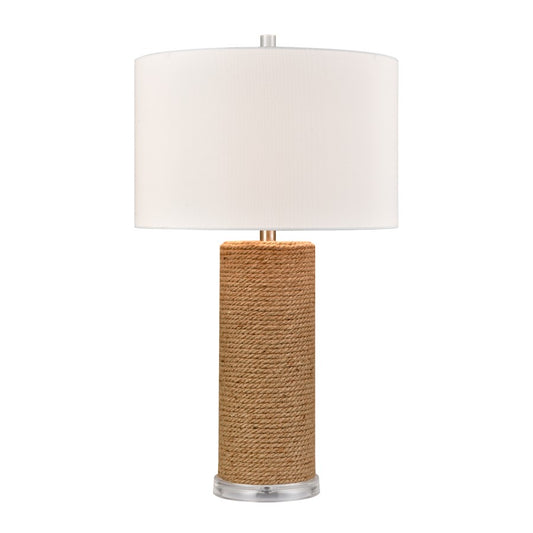 Atlas Lighting Sherman 16in 1-Light Table Lamp | Natural Rope and Clear Acrylic with White Linen Drum Shade | Living Room | Model PL11103-NA