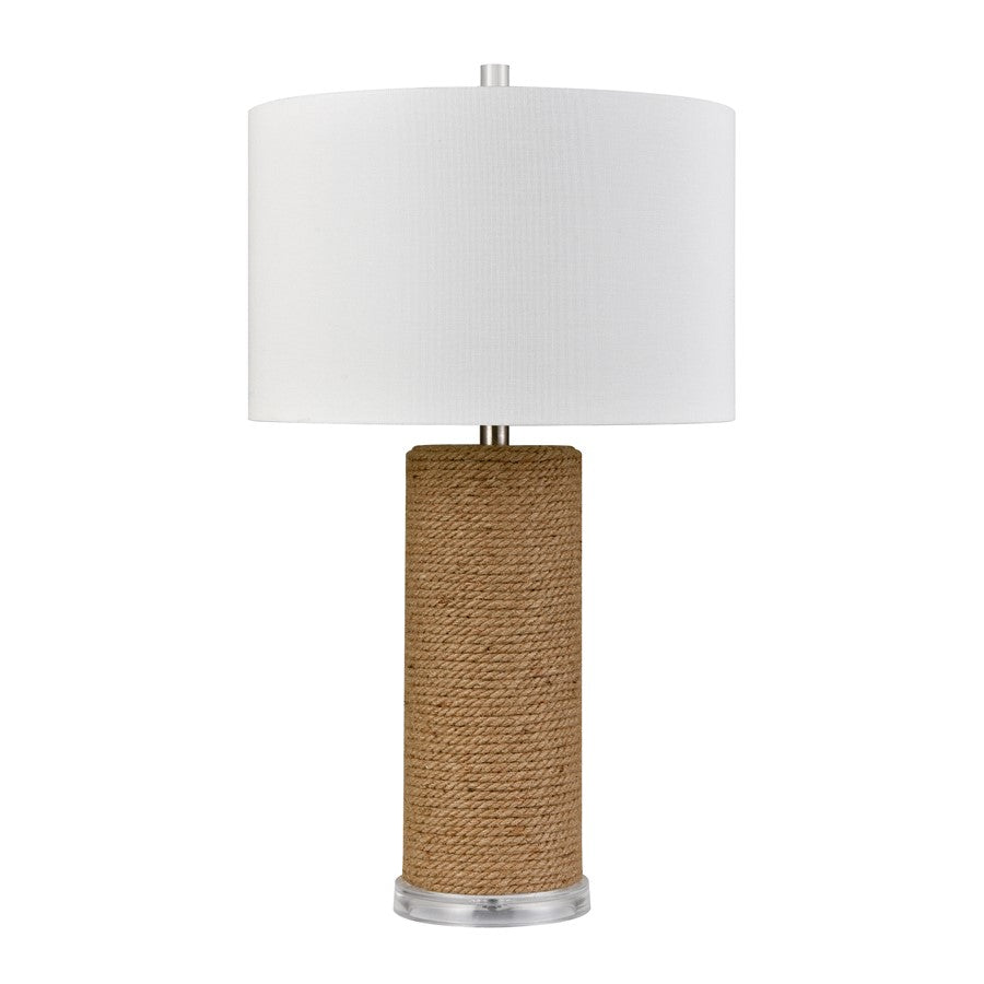 Atlas Lighting Sherman 16in 1-Light Table Lamp | Natural Rope and Clear Acrylic with White Linen Drum Shade | Living Room | Model PL11103-NA