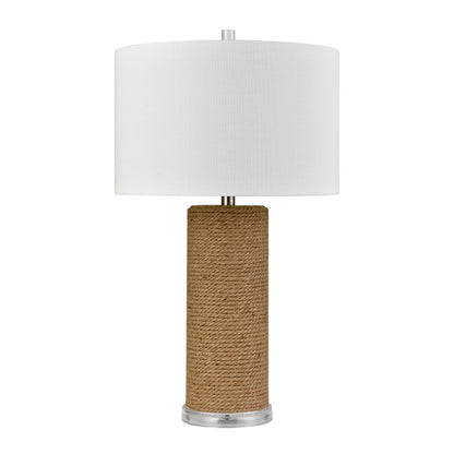 Atlas Lighting Sherman 16in 1-Light Table Lamp | Natural Rope and Clear Acrylic with White Linen Drum Shade | Living Room | Model PL11103-NA