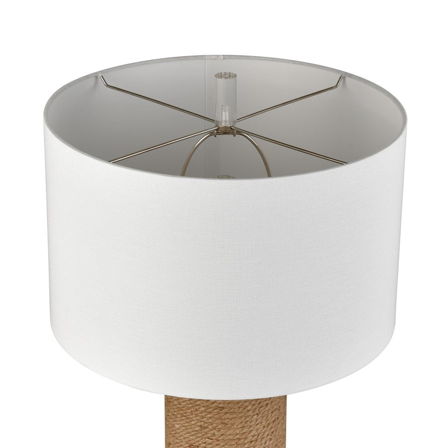 Atlas Lighting Sherman 16in 1-Light Table Lamp | Natural Rope and Clear Acrylic with White Linen Drum Shade | Living Room | Model PL11103-NA