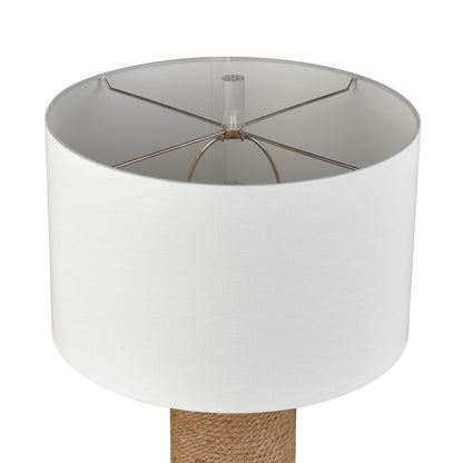 Atlas Lighting Sherman 16in 1-Light Table Lamp | Natural Rope and Clear Acrylic with White Linen Drum Shade | Living Room | Model PL11103-NA