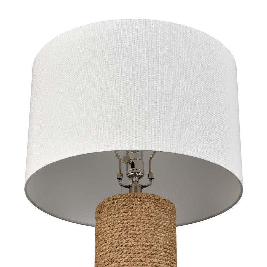 Atlas Lighting Sherman 16in 1-Light Table Lamp | Natural Rope and Clear Acrylic with White Linen Drum Shade | Living Room | Model PL11103-NA