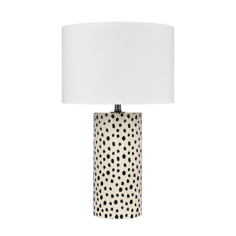Atlas Lighting Signe 26in 1-Light Table Lamp | Cream Earthenware and White Fabric Shade | Living Room & Bedroom | 15 x 15 x 26 in | Model PL11104-CR
