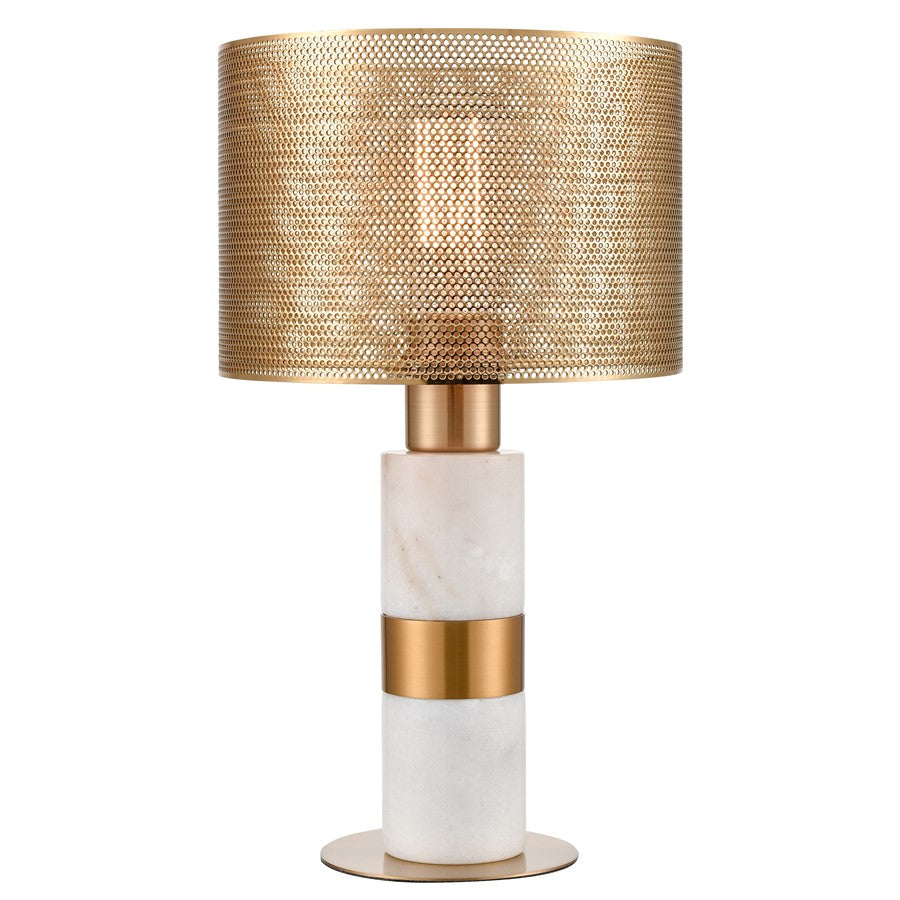 Atlas Lighting Sureshot 15in 1-Light Table Lamp | White Marble and Aged Brass Metal Shade | Living Room & Bedroom | 9 x 9 x 15 in | Model PL11106-WH