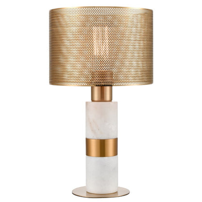 Atlas Lighting Sureshot 15in 1-Light Table Lamp | White Marble and Aged Brass Metal Shade | Living Room & Bedroom | 9 x 9 x 15 in | Model PL11106-WH
