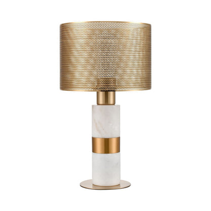 Atlas Lighting Sureshot 15in 1-Light Table Lamp | White Marble and Aged Brass Metal Shade | Living Room & Bedroom | 9 x 9 x 15 in | Model PL11106-WH