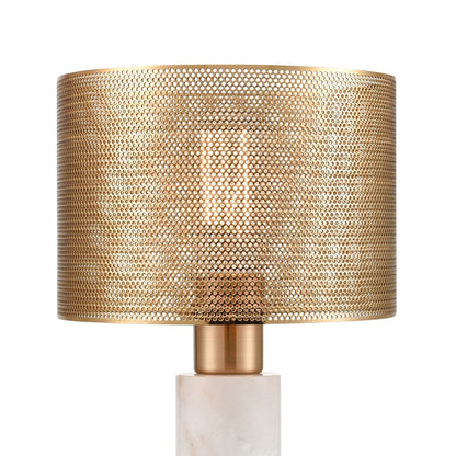 Atlas Lighting Sureshot 15in 1-Light Table Lamp | White Marble and Aged Brass Metal Shade | Living Room & Bedroom | 9 x 9 x 15 in | Model PL11106-WH