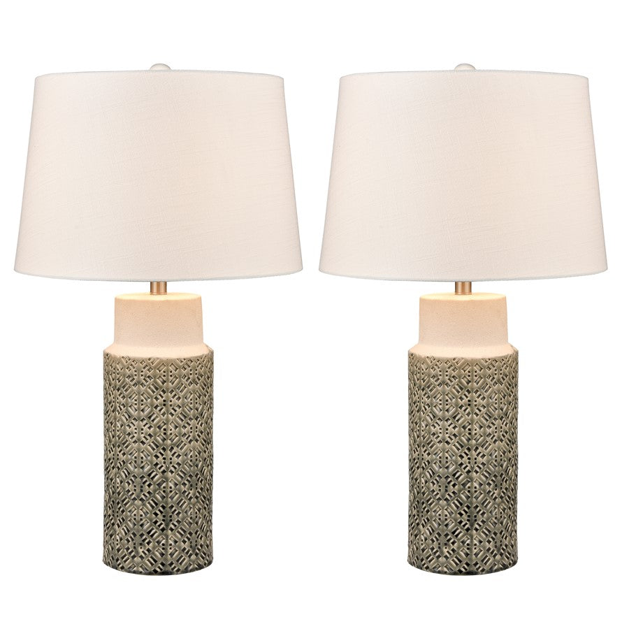 Atlas Lighting Tula 30in 1-Light Table Lamp Set of 2 | Gray Glazed Earthenware and Off White Linen | Living Room & Bedroom | Model PL11111-GYS