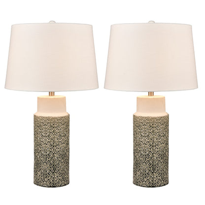 Atlas Lighting Tula 30in 1-Light Table Lamp Set of 2 | Gray Glazed Earthenware and Off White Linen | Living Room & Bedroom | Model PL11111-GYS