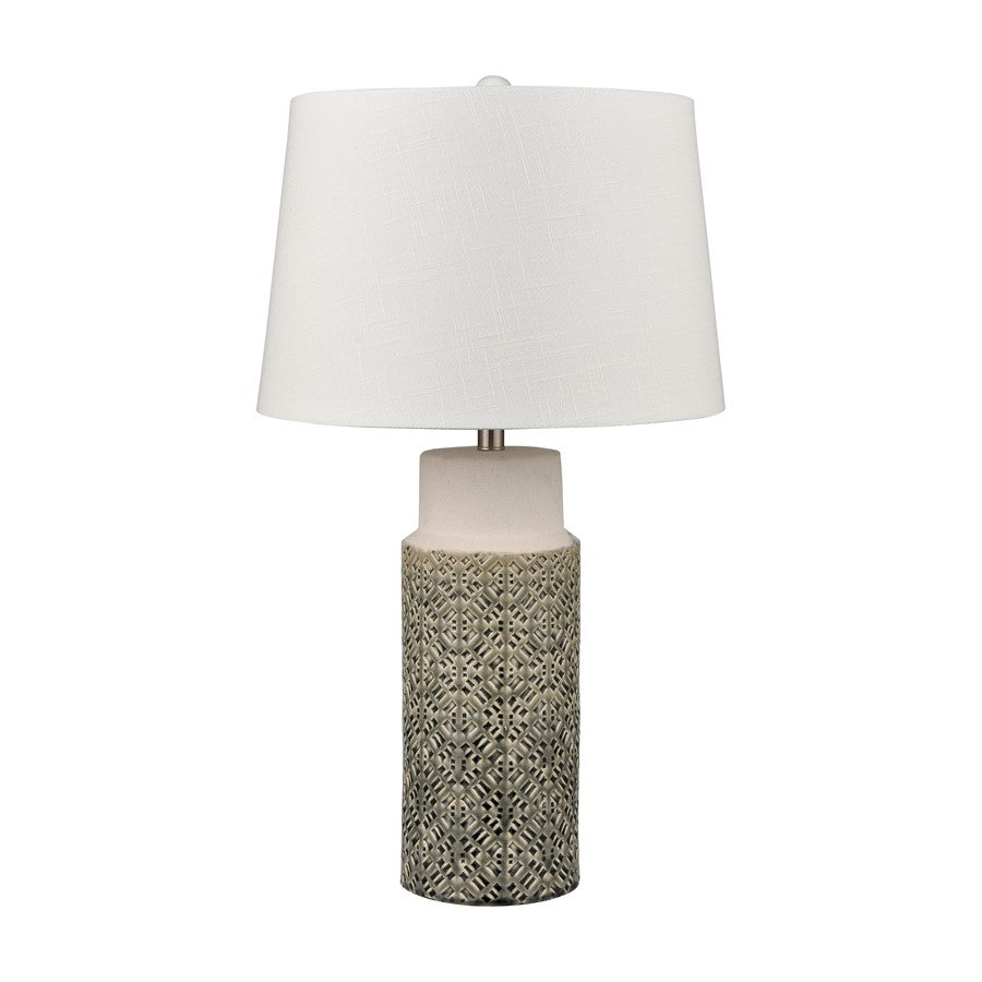 Atlas Lighting Tula 30in 1-Light Table Lamp Set of 2 | Gray Glazed Earthenware and Off White Linen | Living Room & Bedroom | Model PL11111-GYS