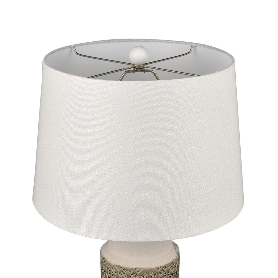 Atlas Lighting Tula 30in 1-Light Table Lamp Set of 2 | Gray Glazed Earthenware and Off White Linen | Living Room & Bedroom | Model PL11111-GYS