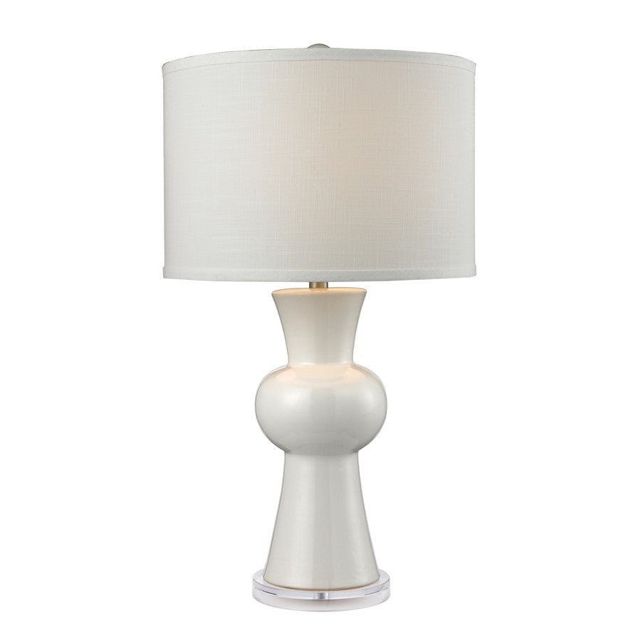 Atlas Lighting White Ceramic 28in 1-Light Table Lamp | Transitional Gloss White and White Fabric Shade | Living Room & Bedroom | Model PL11114-WH
