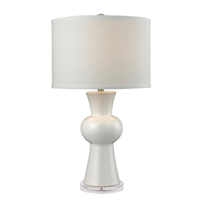 Atlas Lighting White Ceramic 28in 1-Light Table Lamp | Transitional Gloss White and White Fabric Shade | Living Room & Bedroom | Model PL11114-WH