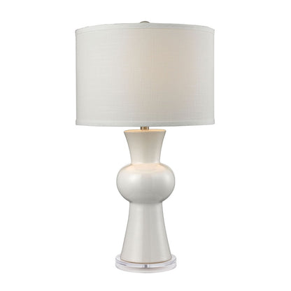 Atlas Lighting White Ceramic 28in 1-Light Table Lamp | Transitional Gloss White and White Fabric Shade | Living Room & Bedroom | Model PL11114-WH