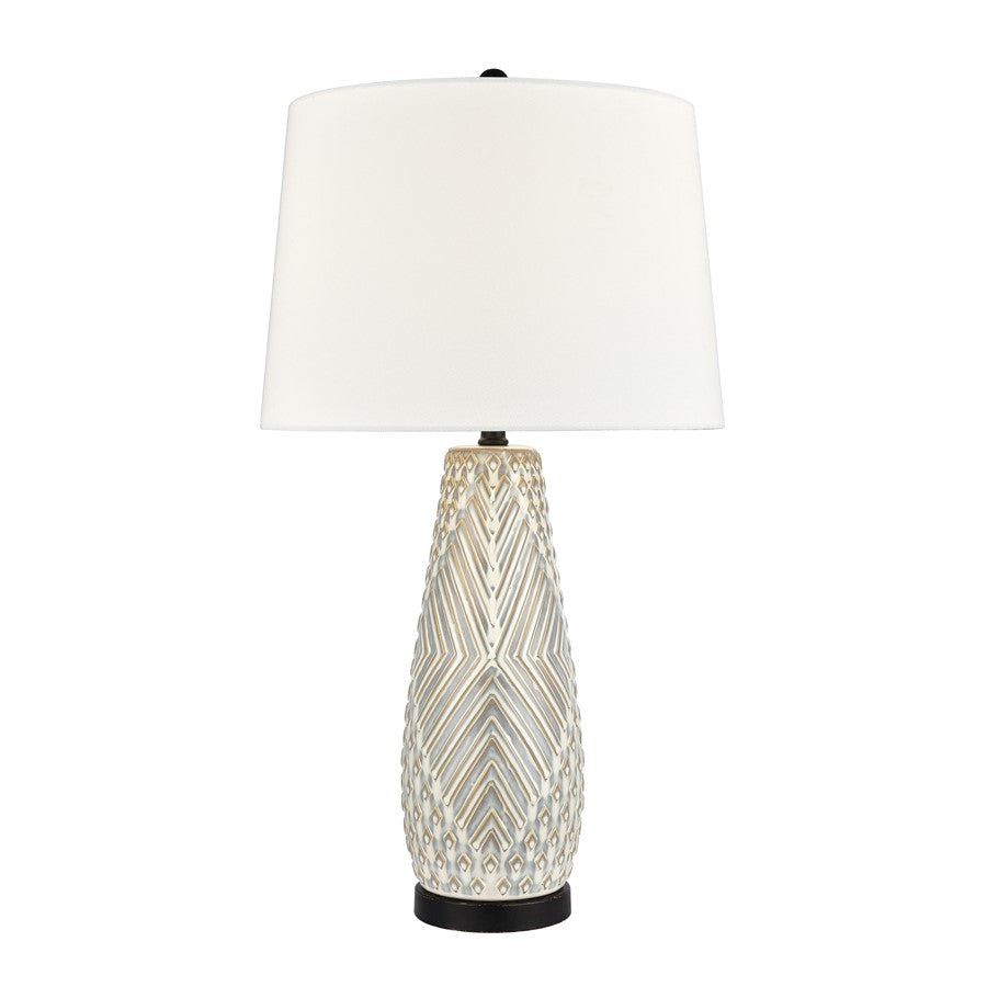 Atlas Lighting Whitland 30in 1-Light Table Lamp | Transitional Gray Glazed Earthenware and White Linen Shade | Living Room | Model PL11115-GY