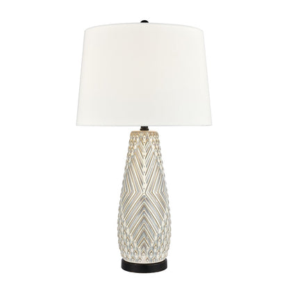 Atlas Lighting Whitland 30in 1-Light Table Lamp | Transitional Gray Glazed Earthenware and White Linen Shade | Living Room | Model PL11115-GY