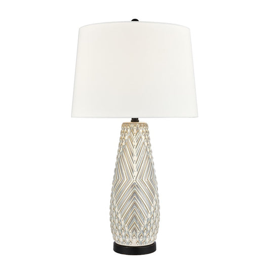 Atlas Lighting Whitland 30in 1-Light Table Lamp | Transitional Gray Glazed Earthenware and White Linen Shade | Living Room | Model PL11115-GY