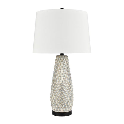 Atlas Lighting Whitland 30in 1-Light Table Lamp | Transitional Gray Glazed Earthenware and White Linen Shade | Living Room | Model PL11115-GY
