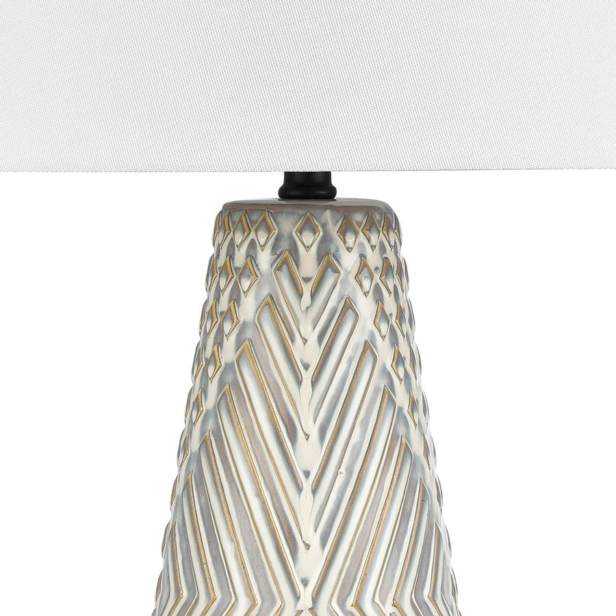 Atlas Lighting Whitland 30in 1-Light Table Lamp | Transitional Gray Glazed Earthenware and White Linen Shade | Living Room | Model PL11115-GY