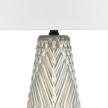Atlas Lighting Whitland 30in 1-Light Table Lamp | Transitional Gray Glazed Earthenware and White Linen Shade | Living Room | Model PL11115-GY