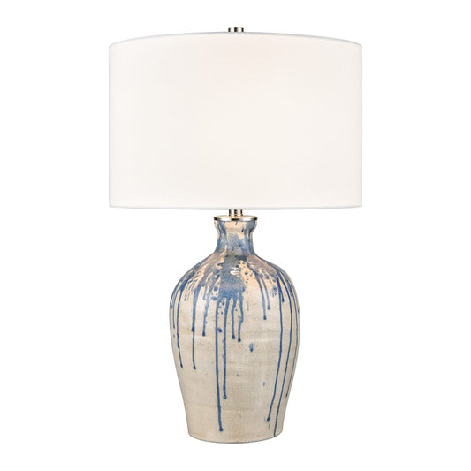 Atlas Lighting Winship 26in 1-Light Table Lamp | Transitional White Crackle Earthenware and White Faux Silk Shade | Living Room | Model PL11116-WH