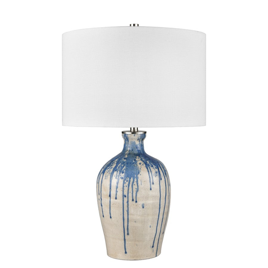 Atlas Lighting Winship 26in 1-Light Table Lamp | Transitional White Crackle Earthenware and White Faux Silk Shade | Living Room | Model PL11116-WH