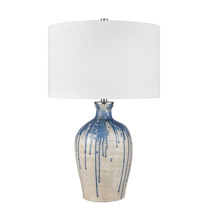 Atlas Lighting Winship 26in 1-Light Table Lamp | Transitional White Crackle Earthenware and White Faux Silk Shade | Living Room | Model PL11116-WH
