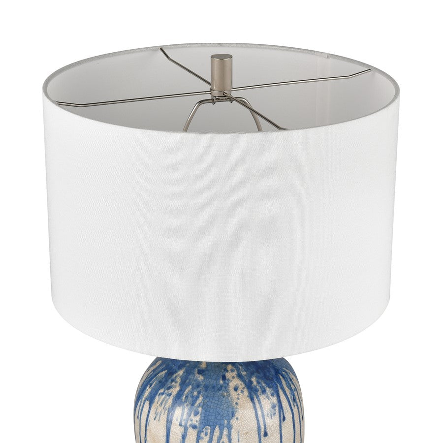 Atlas Lighting Winship 26in 1-Light Table Lamp | Transitional White Crackle Earthenware and White Faux Silk Shade | Living Room | Model PL11116-WH