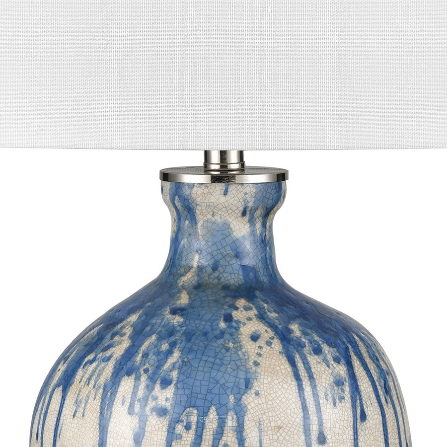 Atlas Lighting Winship 26in 1-Light Table Lamp | Transitional White Crackle Earthenware and White Faux Silk Shade | Living Room | Model PL11116-WH