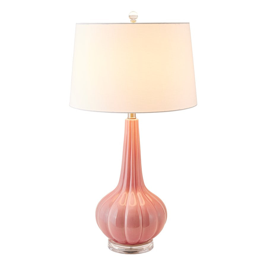 Atlas Lighting Abbey Lane 30in 1-Light Table Lamp | Traditional Pink Earthenware and White Linen Shade | Living Room & Bedroom | Model PL11121-PK