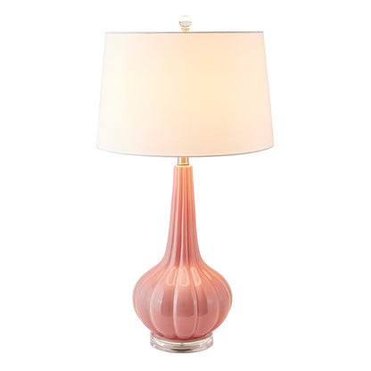 Atlas Lighting Abbey Lane 30in 1-Light Table Lamp | Traditional Pink Earthenware and White Linen Shade | Living Room & Bedroom | Model PL11121-PK