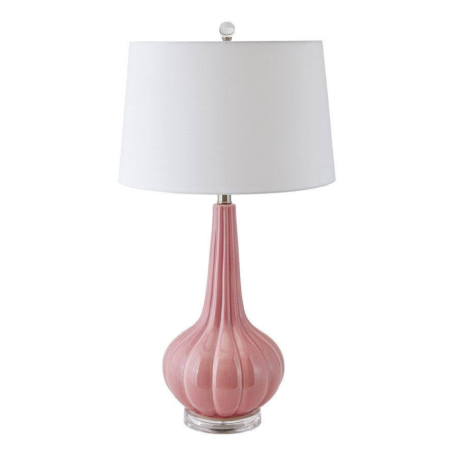 Atlas Lighting Abbey Lane 30in 1-Light Table Lamp | Traditional Pink Earthenware and White Linen Shade | Living Room & Bedroom | Model PL11121-PK