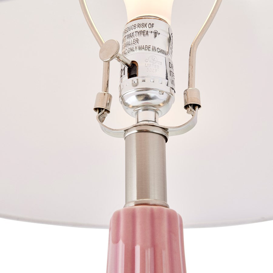Atlas Lighting Abbey Lane 30in 1-Light Table Lamp | Traditional Pink Earthenware and White Linen Shade | Living Room & Bedroom | Model PL11121-PK