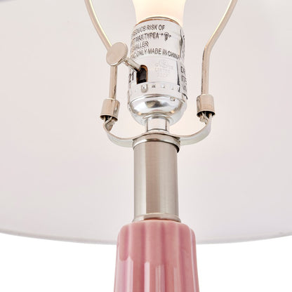Atlas Lighting Abbey Lane 30in 1-Light Table Lamp | Traditional Pink Earthenware and White Linen Shade | Living Room & Bedroom | Model PL11121-PK