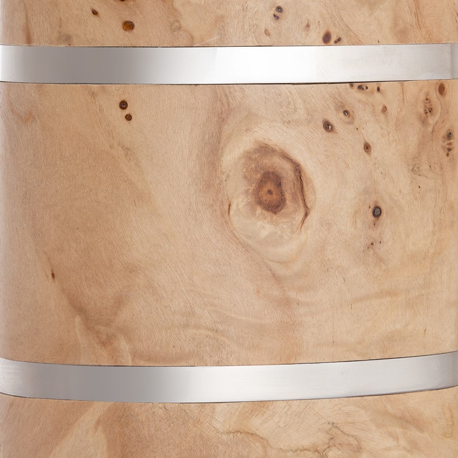 Atlas Lighting Cahill 28in 1-Light Table Lamp | Natural Burl Wood and Polished Nickel with White Fabric Oval Shade | Bedroom | Model PL11142-NA