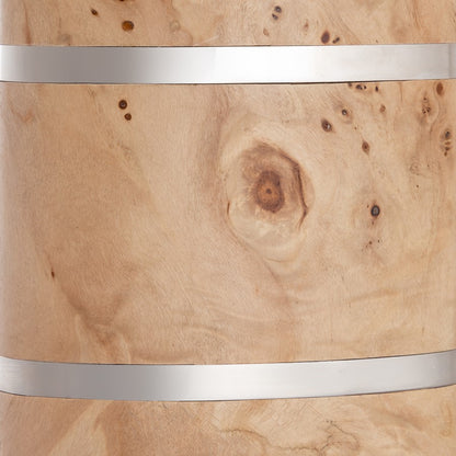 Atlas Lighting Cahill 28in 1-Light Table Lamp | Natural Burl Wood and Polished Nickel with White Fabric Oval Shade | Bedroom | Model PL11142-NA