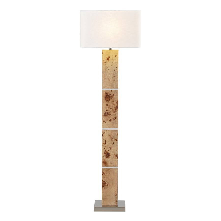 Atlas Lighting Cahill 63in 1-Light Floor Lamp | Natural Burl Wood and Polished Nickel with White Fabric Rectangular Shade | Living | Model PL11143-NA