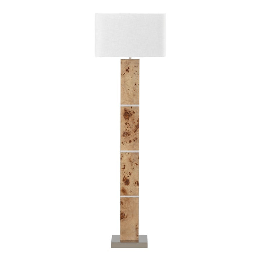 Atlas Lighting Cahill 63in 1-Light Floor Lamp | Natural Burl Wood and Polished Nickel with White Fabric Rectangular Shade | Living | Model PL11143-NA