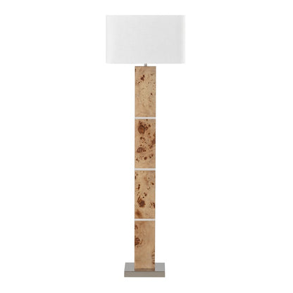Atlas Lighting Cahill 63in 1-Light Floor Lamp | Natural Burl Wood and Polished Nickel with White Fabric Rectangular Shade | Living | Model PL11143-NA