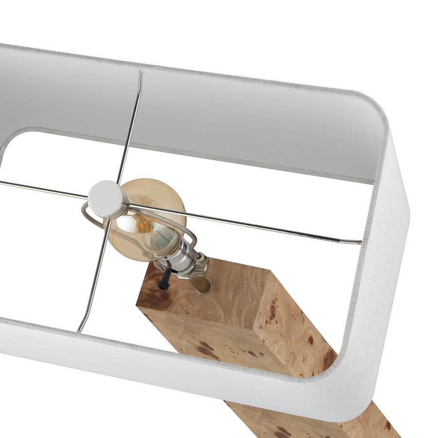 Atlas Lighting Cahill 63in 1-Light Floor Lamp | Natural Burl Wood and Polished Nickel with White Fabric Rectangular Shade | Living | Model PL11143-NA